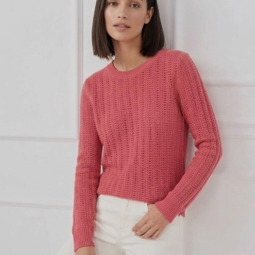J.MCLAUGHLIN Etta Cashmere 100% Sweater in Maple Open Knit Pullover L